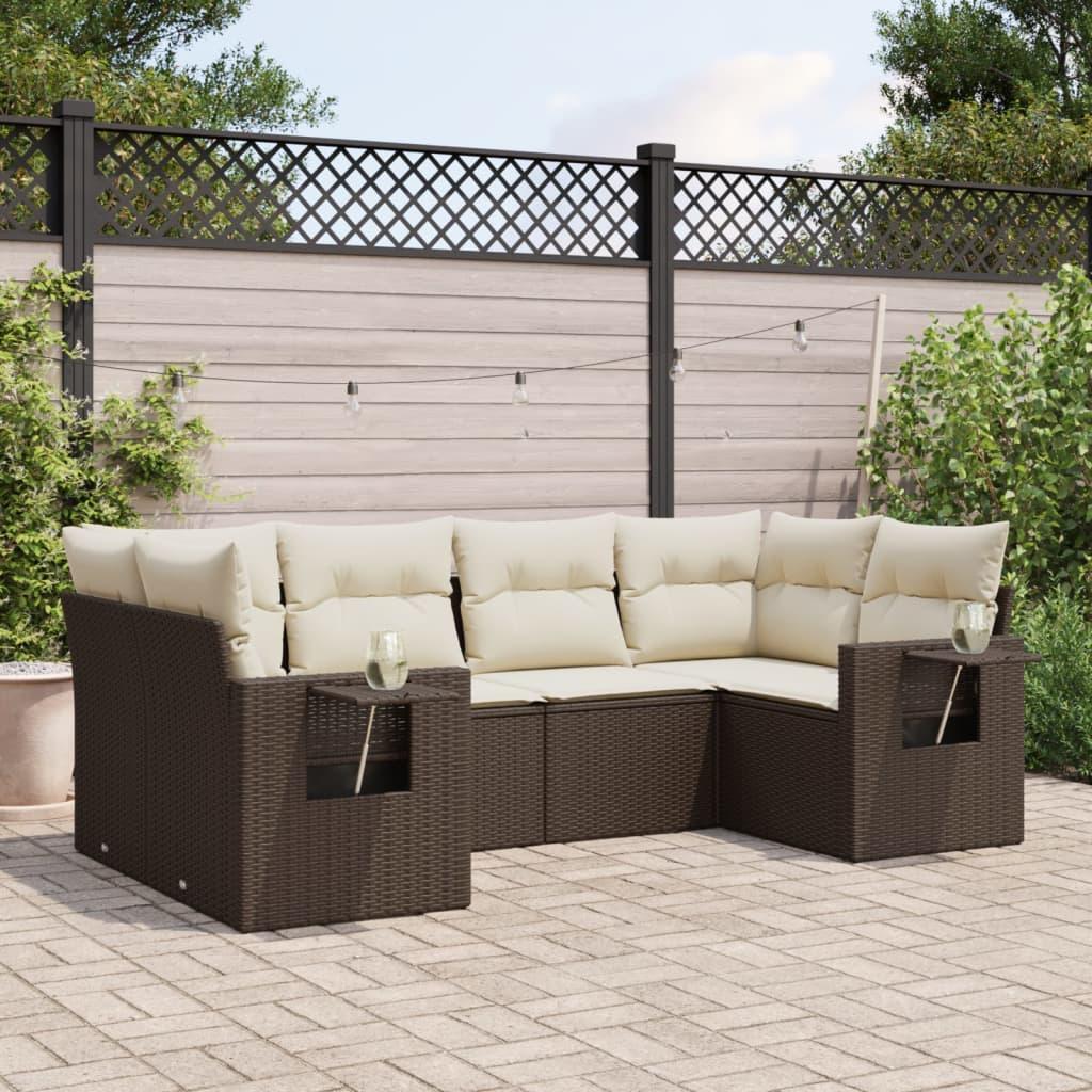Sofasæt Til Haven 6 Dele Med Hynder Polyrattan - Brun og cremefarvet