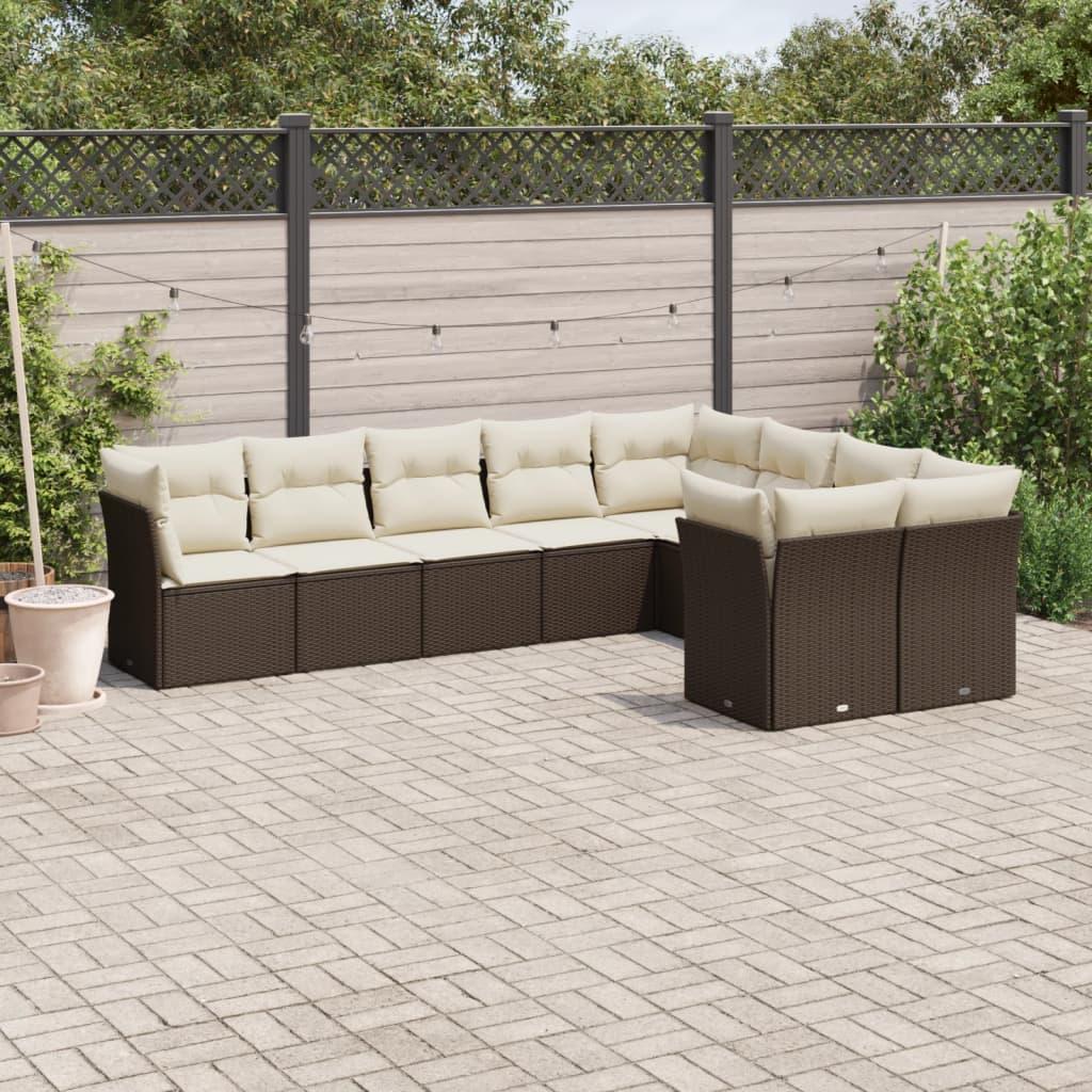 Sofasæt Til Haven 9 Dele Med Hynder Polyrattan - Brun og cremefarvet / Uden bord