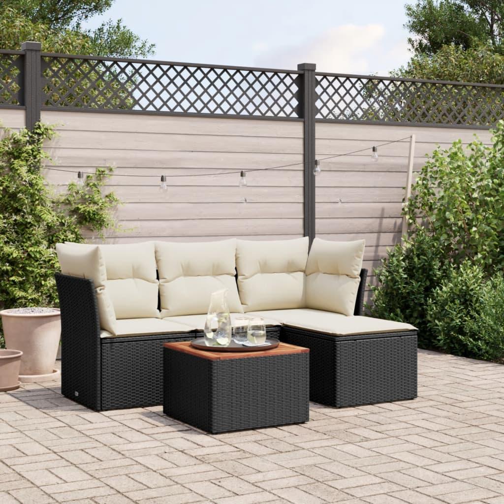 Sofasæt til haven i polyrattan - 5 dele med hynder og opbevaring, sort