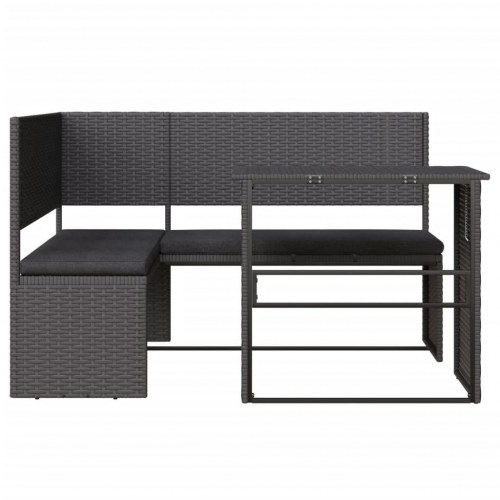 Havesofa med bord og hynder L-formet polyrattan sort