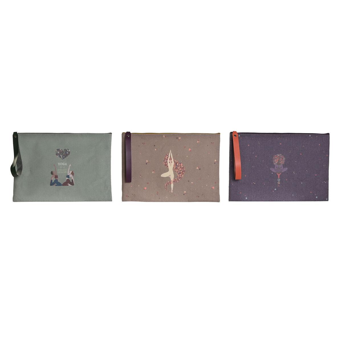 Toilettaske Brun Grøn Bourgogne Lærred Yoga 31 X 1 X 21 Cm 3 Enheder
