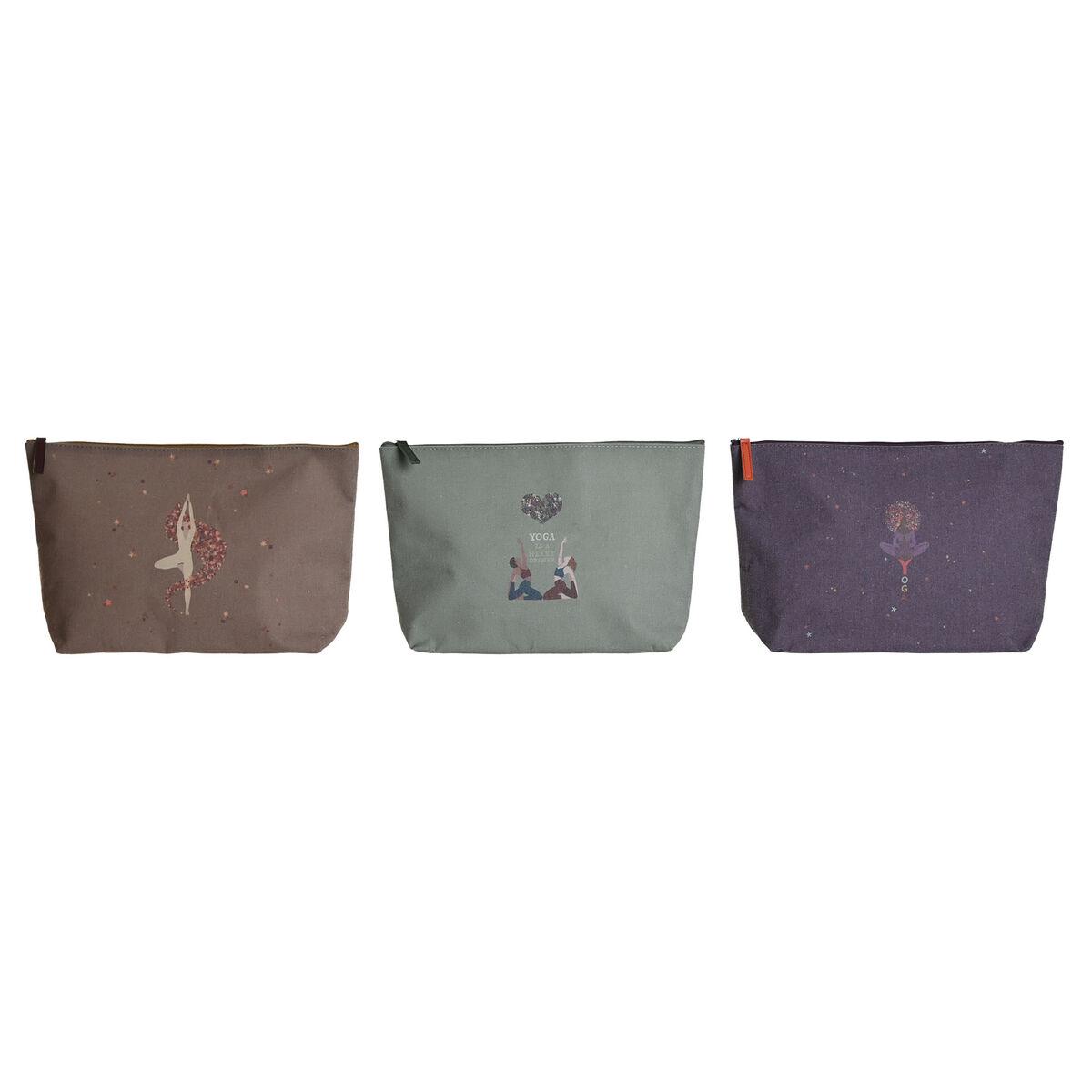 Toilettaske Brun Grøn Bourgogne Lærred Yoga 33 X 8 X 20 Cm 3 Enheder