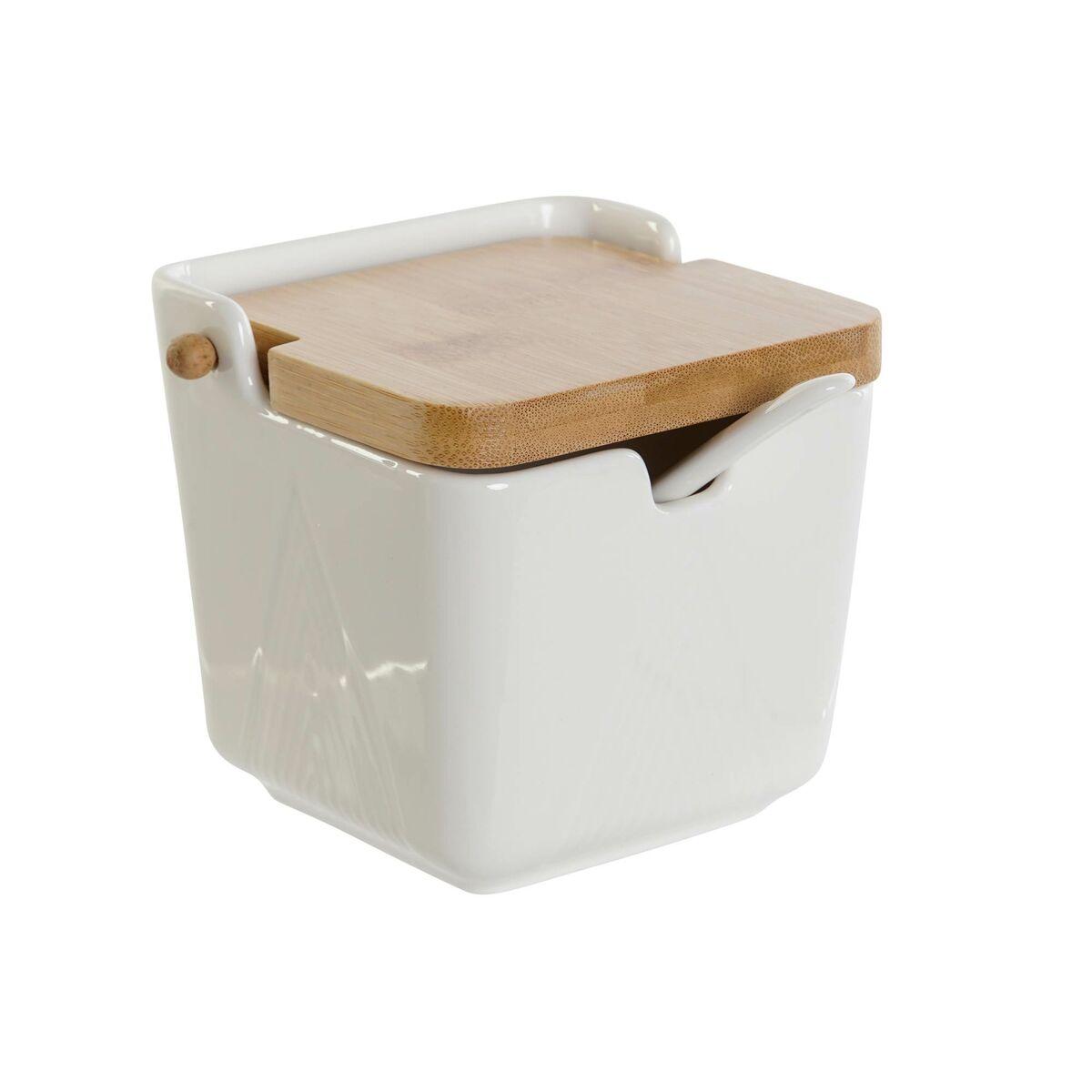 Sukkerskål Hvid Natur Bambus Porcelæn