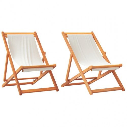 Strandstole 2 stk. foldbare stof cremehvid