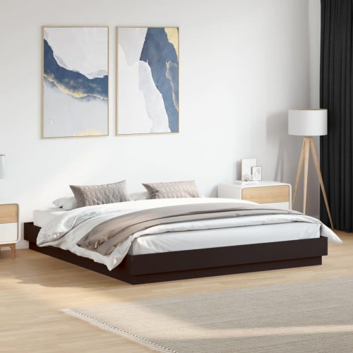 Sengestel 200x200 cm konstrueret træ sort