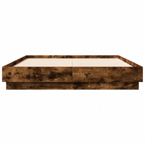Sengeramme med LED-lys 135x190 cm røget egetræsfarve