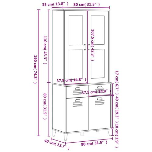 Vitrineskab VIKEN 80x40x190 cm massivt fyrretræ hvid