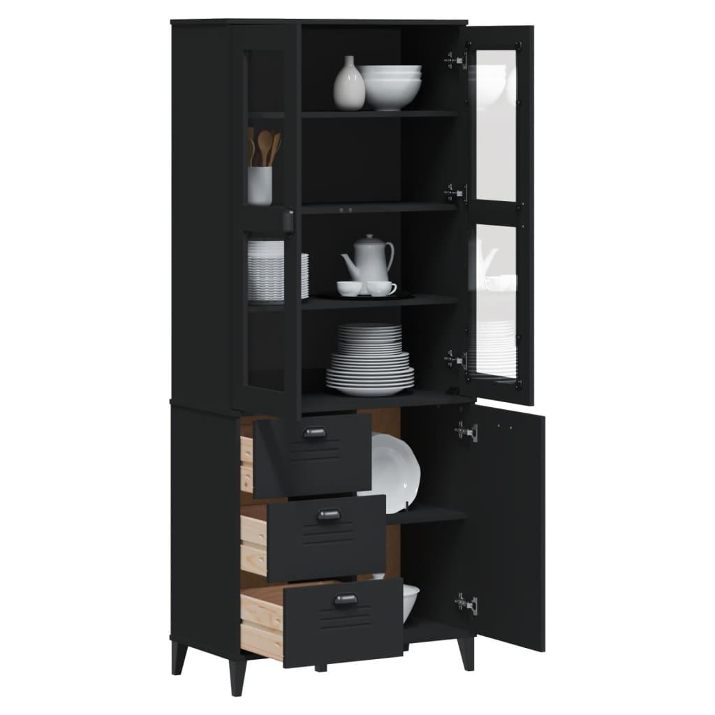Vitrineskab VIKEN 80x40x190 cm massivt fyrretræ sort
