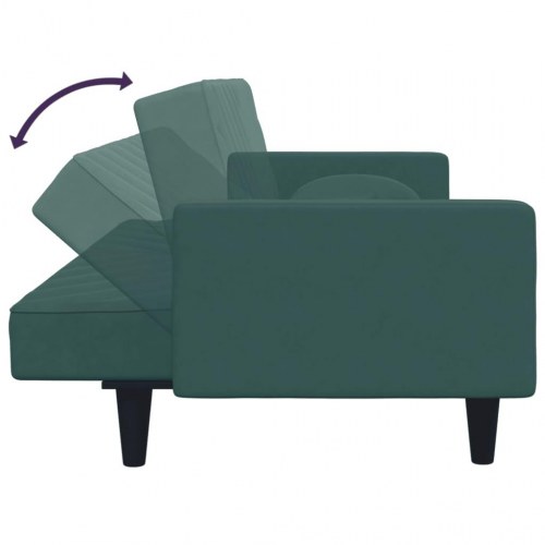 Sofasæt 2 dele med puder og fodskammel i velour mørkegrøn