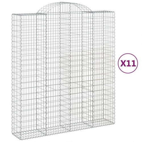 Buede gabionkurve 11 stk. - 200×50×220/240 cm i galvaniseret jern