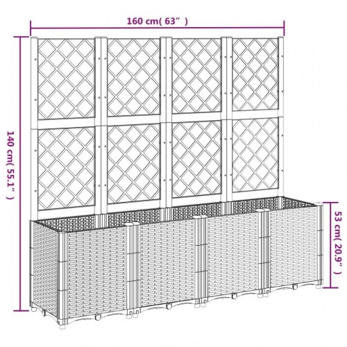 Plantekasse med espalier 160 x 40 x 140 cm - blågrå