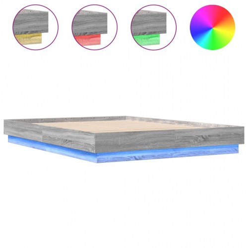 Sengeramme med LED-lys 150 x 200 cm - grå sonoma-eg