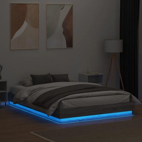 Sengeramme med LED-lys 150 x 200 cm - grå sonoma-eg