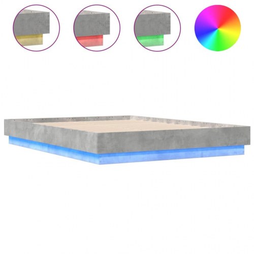 Sengeramme med LED-lys 135x190 cm betongrå