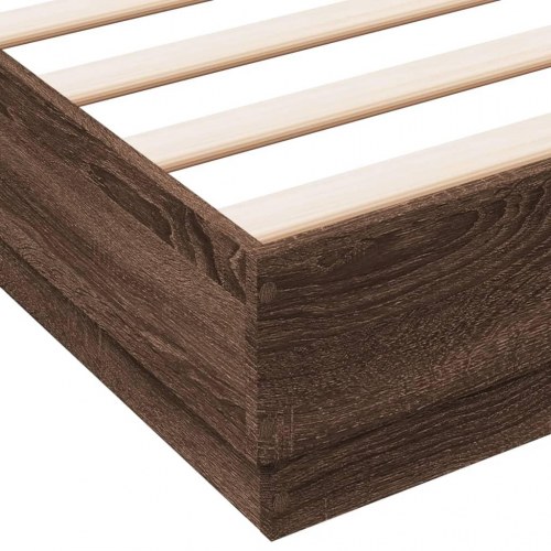 Sengeramme med LED-lys 135x190 cm brun egetræsfarve