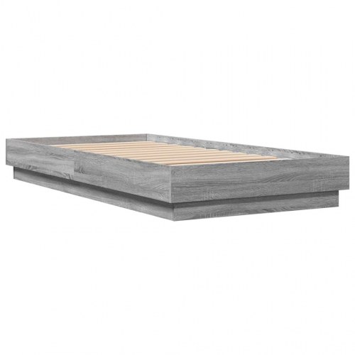 Sengeramme med LED-lys 90x190 cm grå sonoma-eg