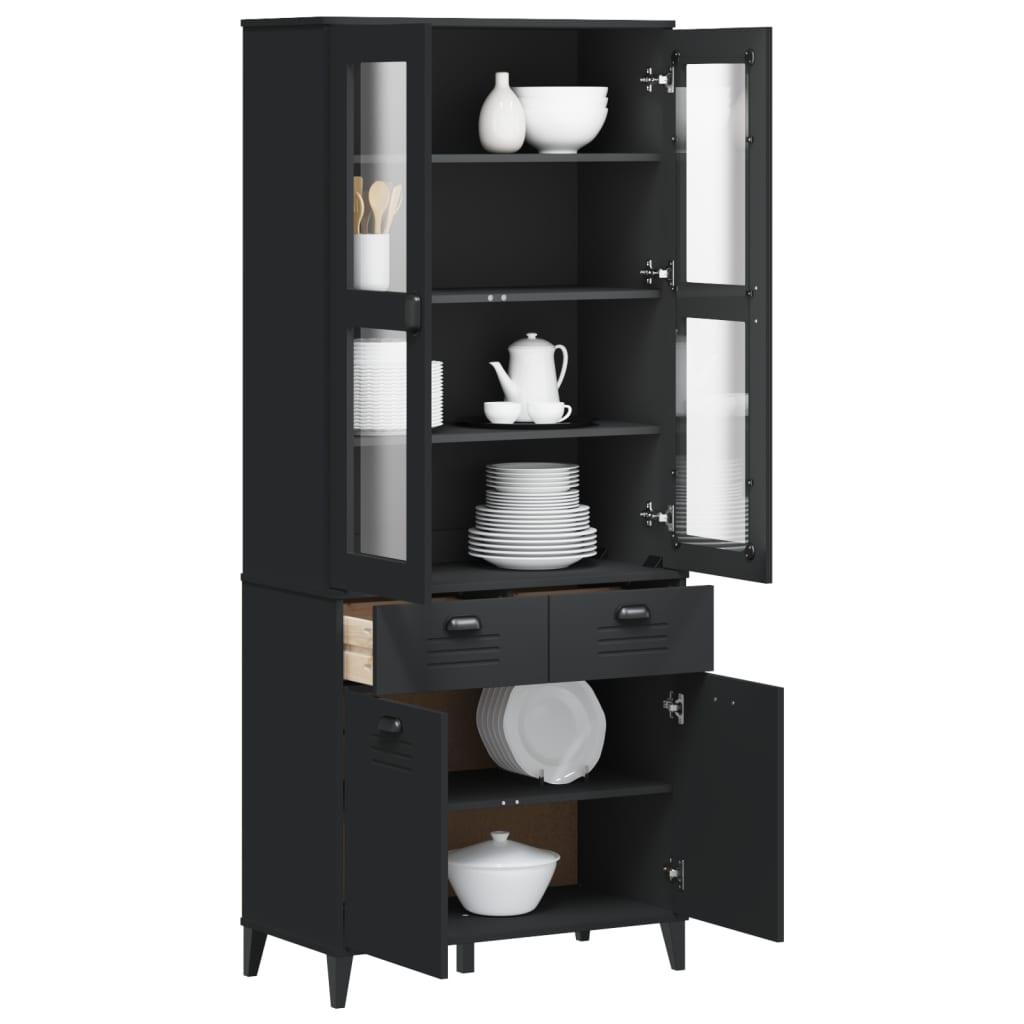 Vitrineskab VIKEN 80x40x190 cm massivt fyrretræ sort
