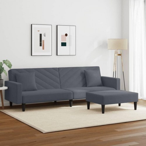 Sofasæt 2 dele med puder i velour mørkegrå