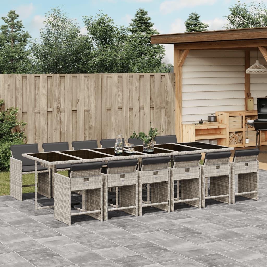 Spisebordssæt til haven 13 dele med hynder polyrattan lysegrå billede