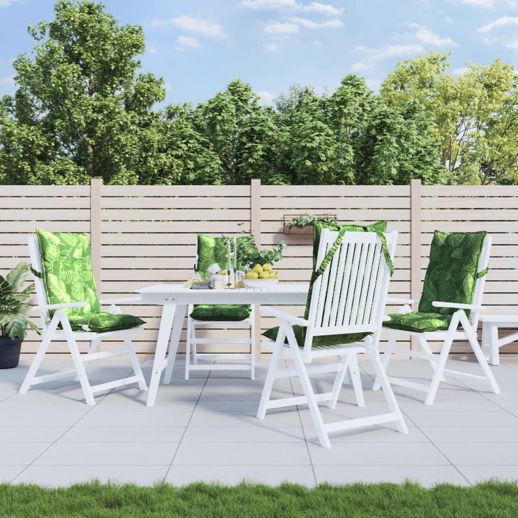 Stolehynder med høj ryg 4 stk. oxfordstof bladmønster