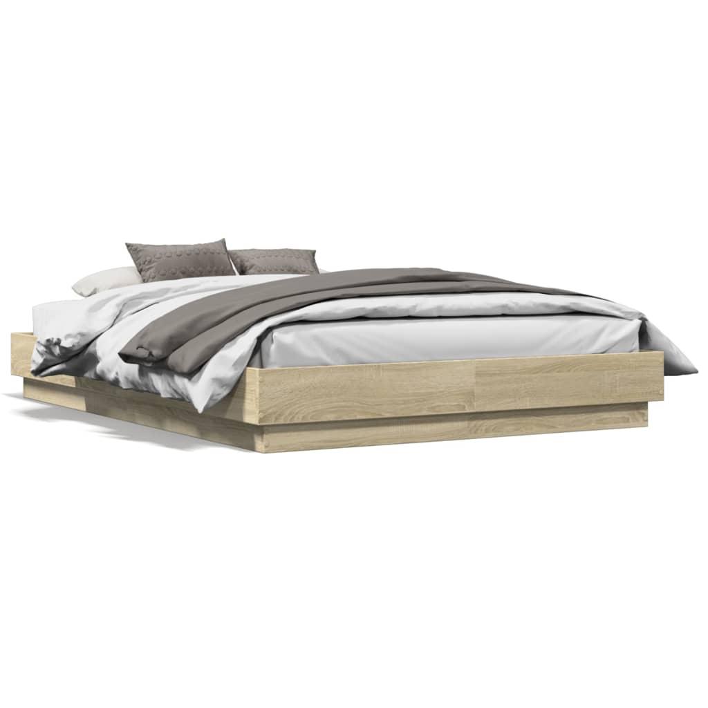 Sengeramme med LED-lys 135x190 cm sonoma-eg