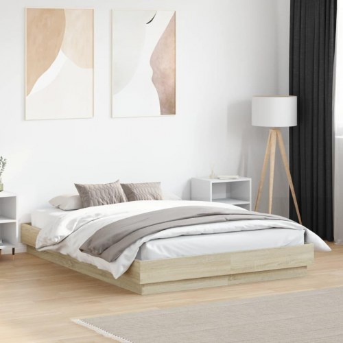 Sengeramme med LED-lys 135 x 190 cm - sonoma-eg