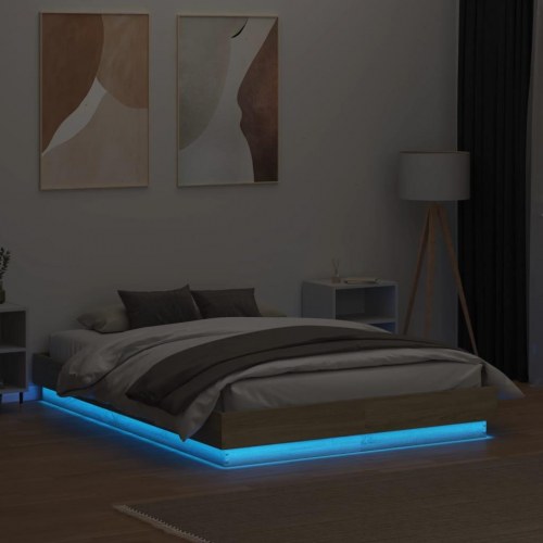 Sengeramme med LED-lys 135 x 190 cm - sonoma-eg