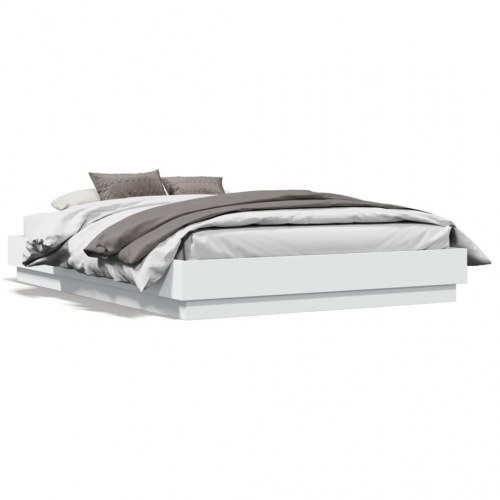 Sengeramme med LED-lys 135x190 cm hvid
