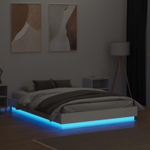 Sengeramme med LED-lys 120x190 cm hvid