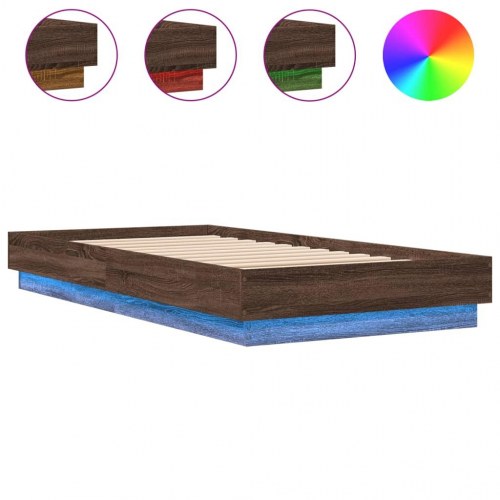 Sengeramme med LED-lys 90 x 190 cm - brun egetræsfarve