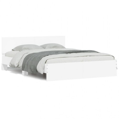 Sengeramme med sengegavl og LED-lys 150 x 200 cm - hvid
