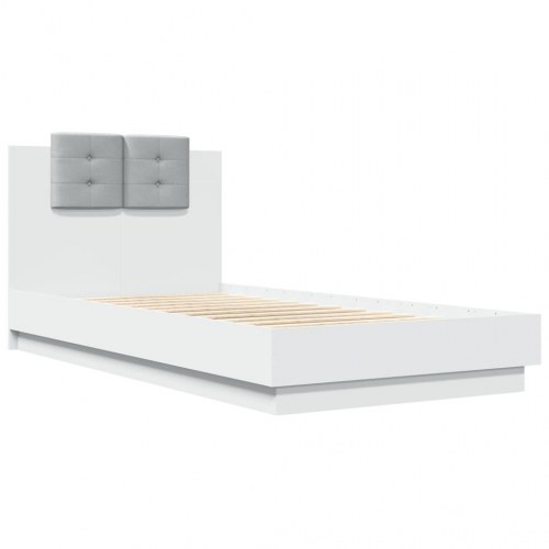 Sengeramme med sengegavl og LED-lys 90 x 190 cm - hvid