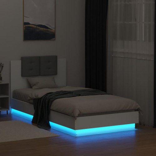 Sengeramme med sengegavl og LED-lys 90 x 190 cm - hvid