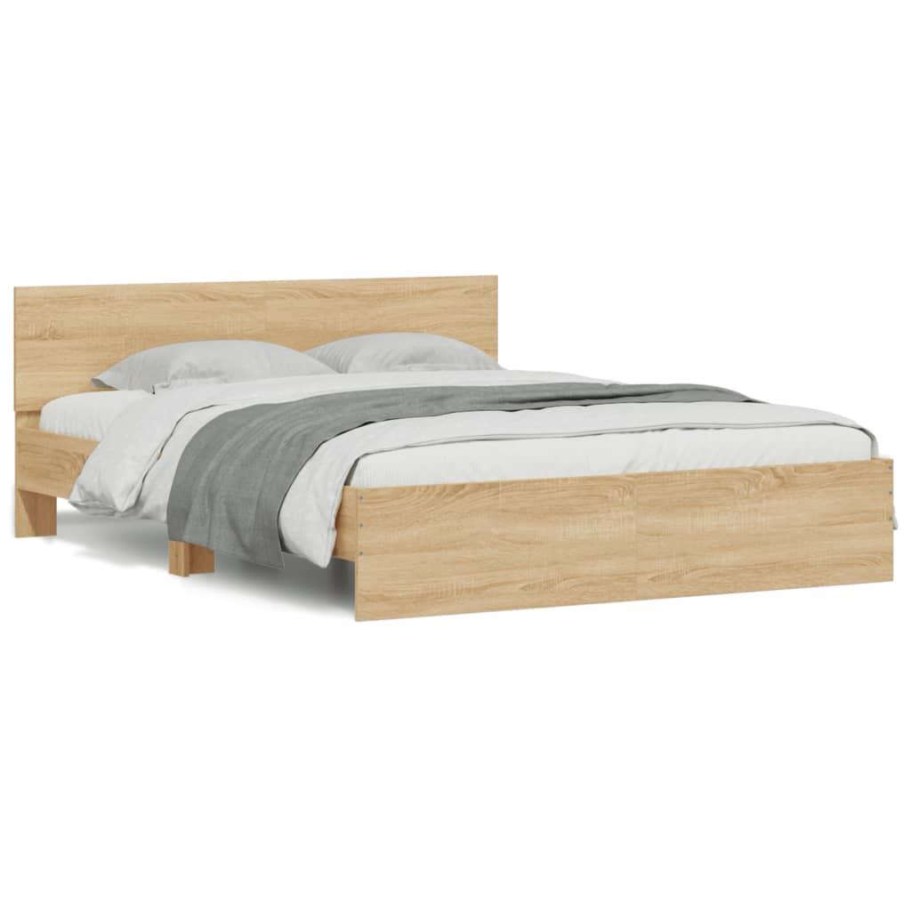 Sengeramme med sengegavl og LED-lys 150x200 cm sonoma-eg