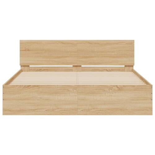 Sengeramme med sengegavl og LED-lys 150x200 cm sonoma-eg