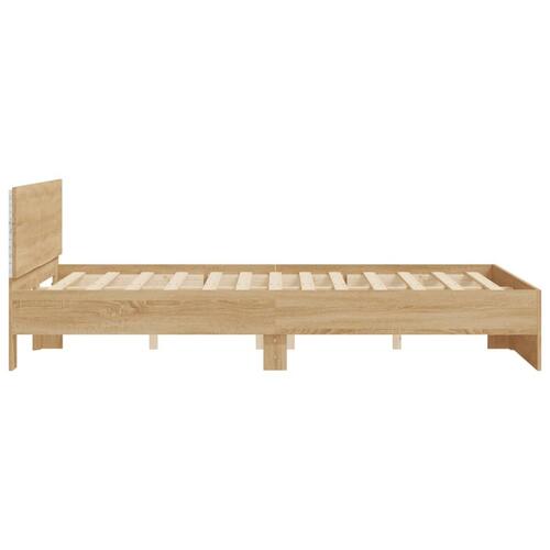 Sengeramme med sengegavl og LED-lys 150x200 cm sonoma-eg