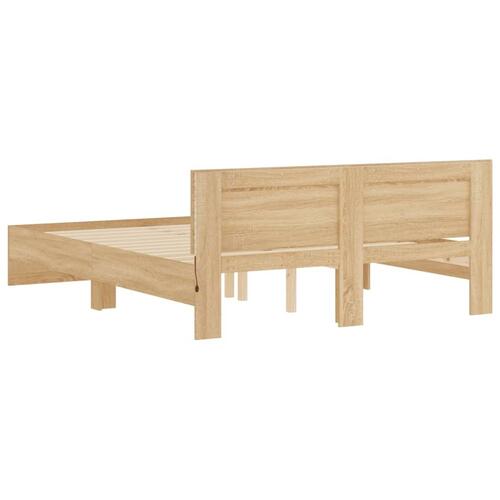Sengeramme med sengegavl og LED-lys 150x200 cm sonoma-eg