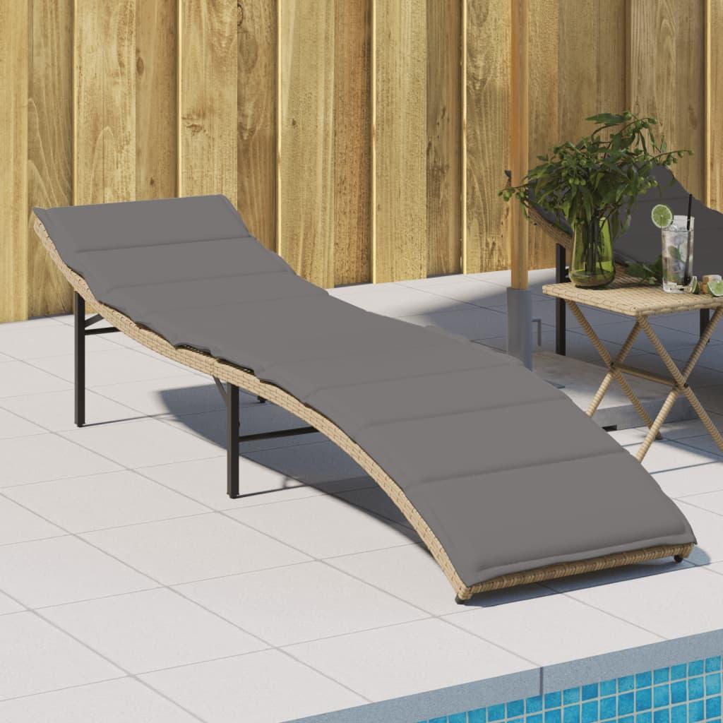 Liggestol med hynde 55x199x50 cm polyrattan beige billede