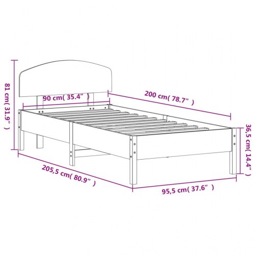 Sengeramme uden madras 90x200 cm massivt fyrretræ