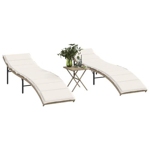 Liggestole 2 stk. med bord polyrattan beige