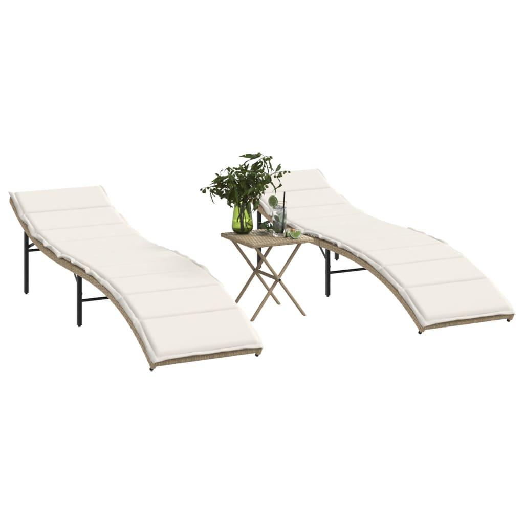 Liggestole 2 stk. med bord polyrattan beige