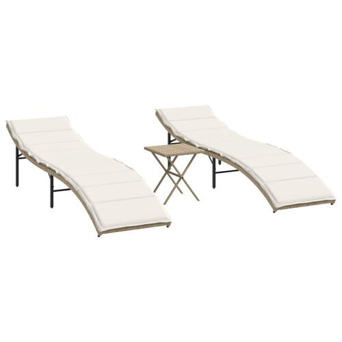 Liggestole 2 stk. med bord polyrattan beige