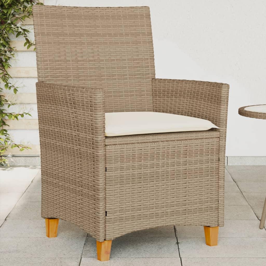 Havestole 2 stk. med hynder polyrattan og massivt træ beige billede