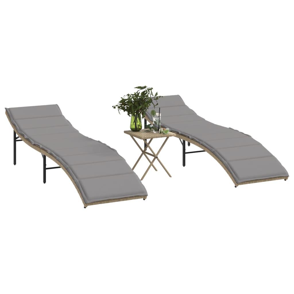 Liggestole 2 stk. med bord polyrattan beige billede