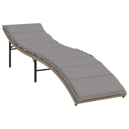 Liggestole sæt med bord i polyrattan - beige, 2 stk. med hynder