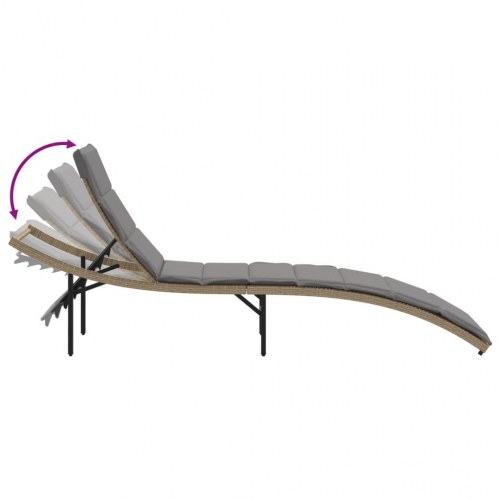 Liggestole sæt med bord i polyrattan - beige, 2 stk. med hynder