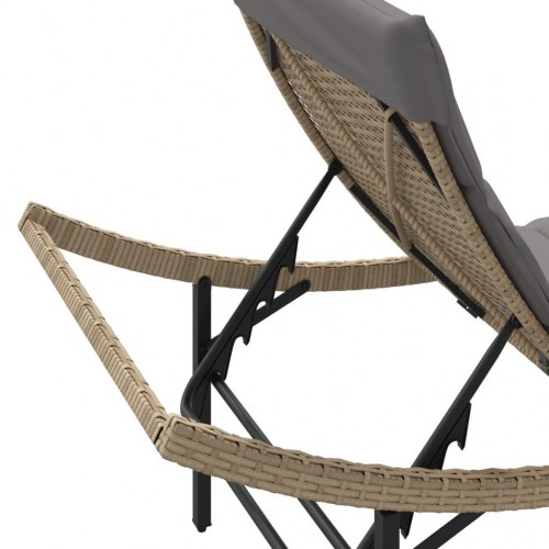 Liggestole sæt med bord i polyrattan - beige, 2 stk. med hynder