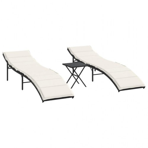 Liggestole 2 stk. med bord polyrattan sort