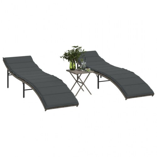 Solsenge 2 stk. med bord i polyrattan - grå