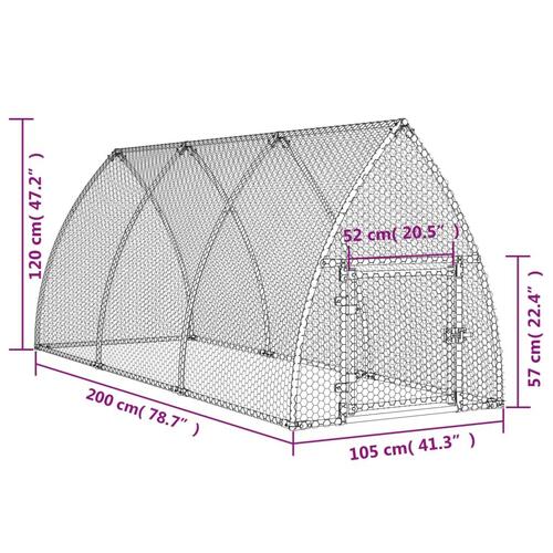 Hønsehus 300x105x120 cm galvaniseret stål sølvfarvet